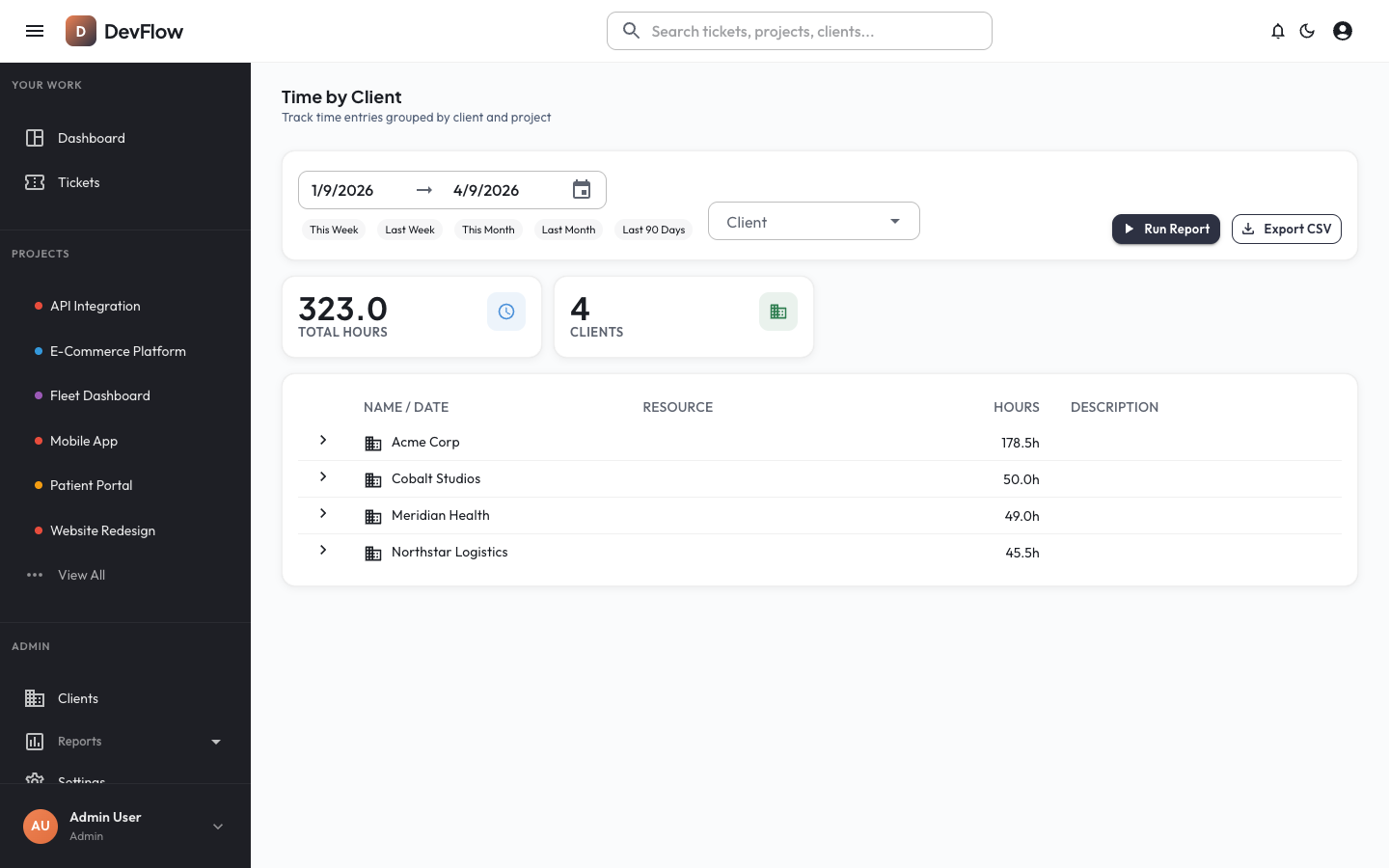 DevFlow time tracking with QuickBooks sync indicator
